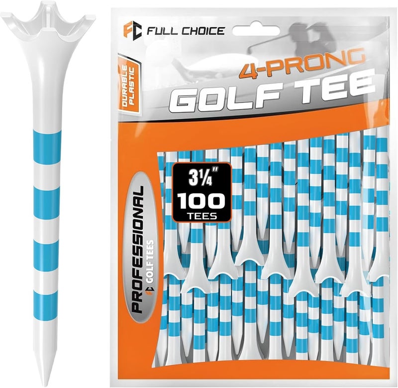 Full Choice 60/100 Pack Plastic Golf Tees (2-3/4"or 3-1/4"), Enhanced Durability & Stability, Designed to Reduce Friction and Side Spin - Image 1